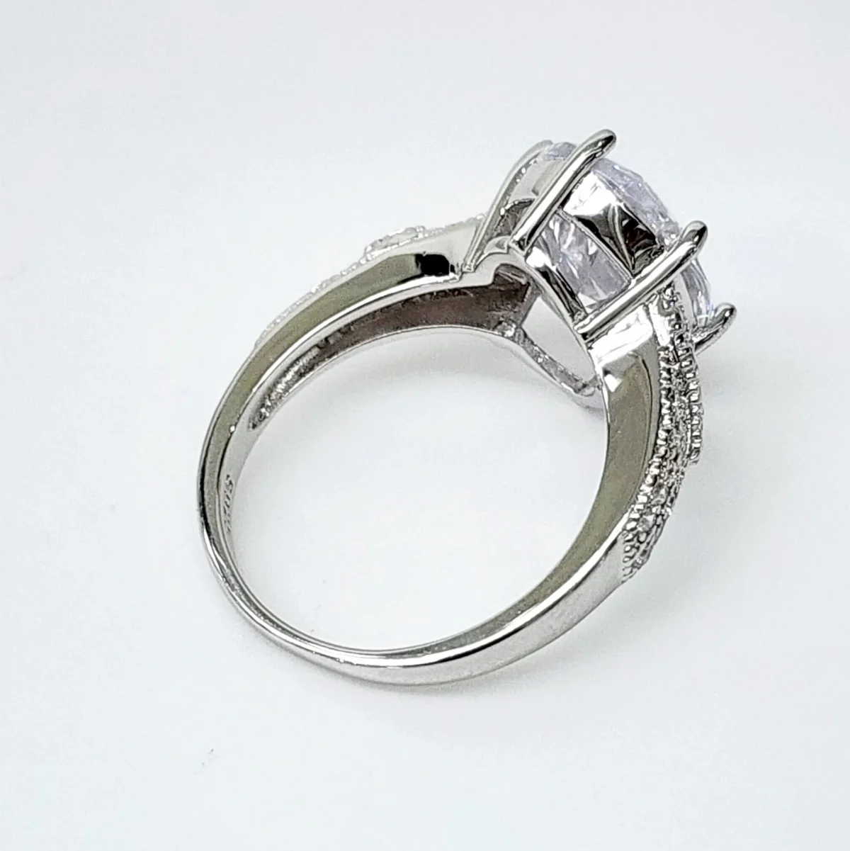 Sterling Silver 14 x 10 Oval Engagement/Dress Ring With Split Shank CZ Setting