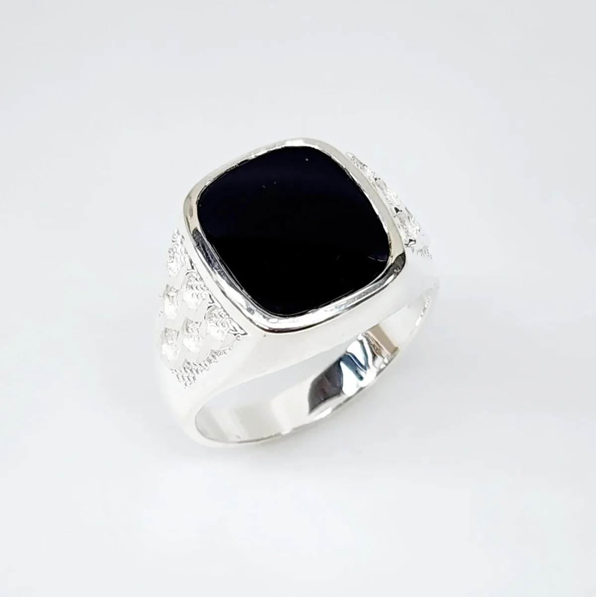 Sterling Silver 14 x 12mm Cushion Black Onyx Signet Ring