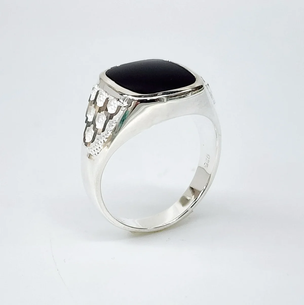 Sterling Silver 14 x 12mm Cushion Black Onyx Signet Ring