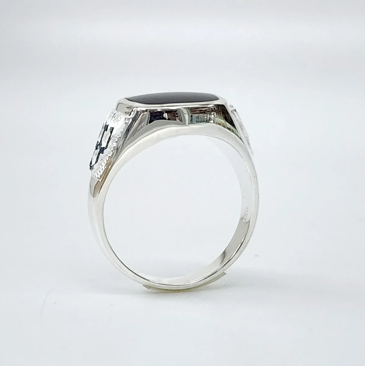 Sterling Silver 14 x 12mm Cushion Black Onyx Signet Ring