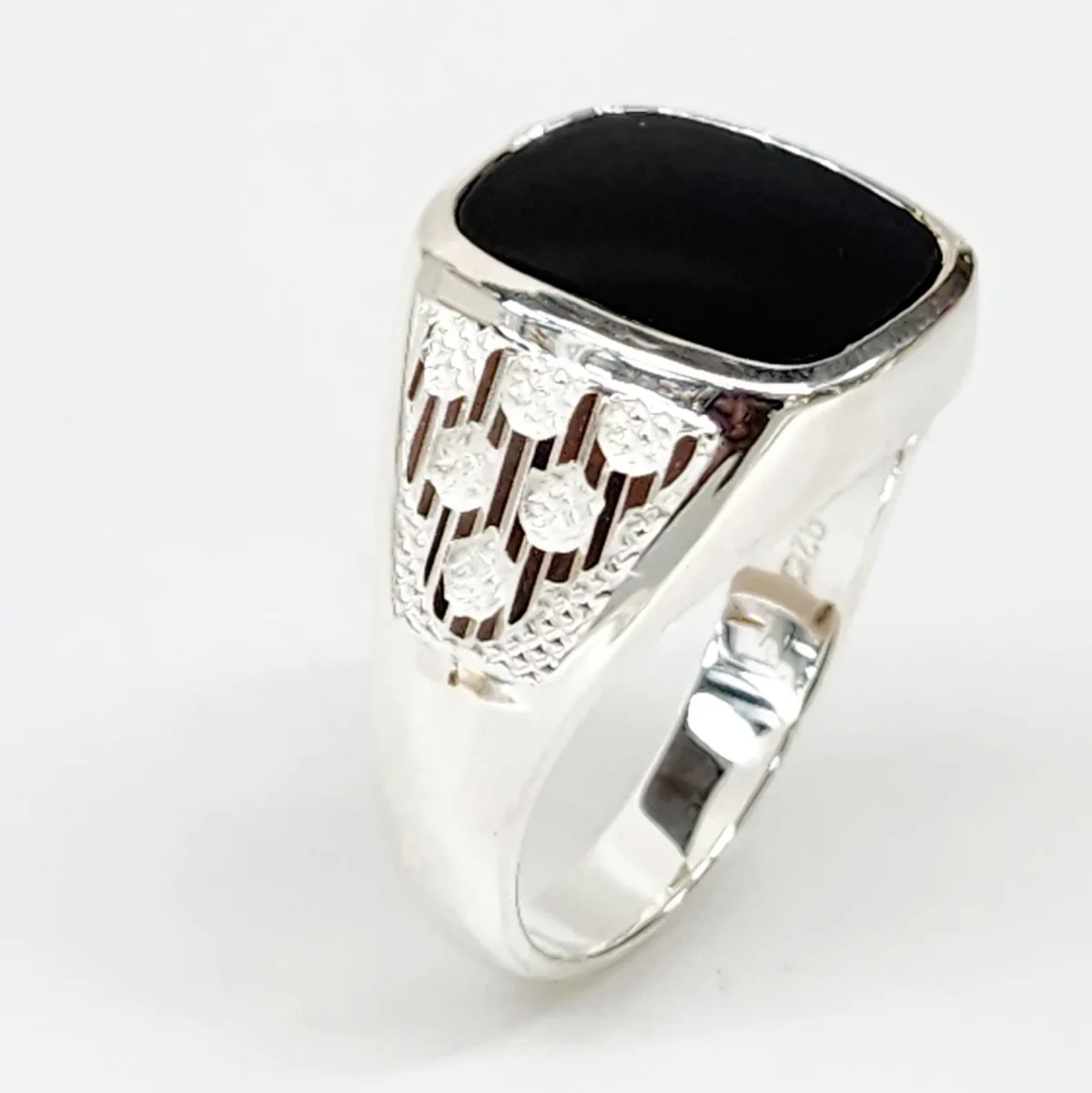Sterling Silver 14 x 12mm Cushion Black Onyx Signet Ring