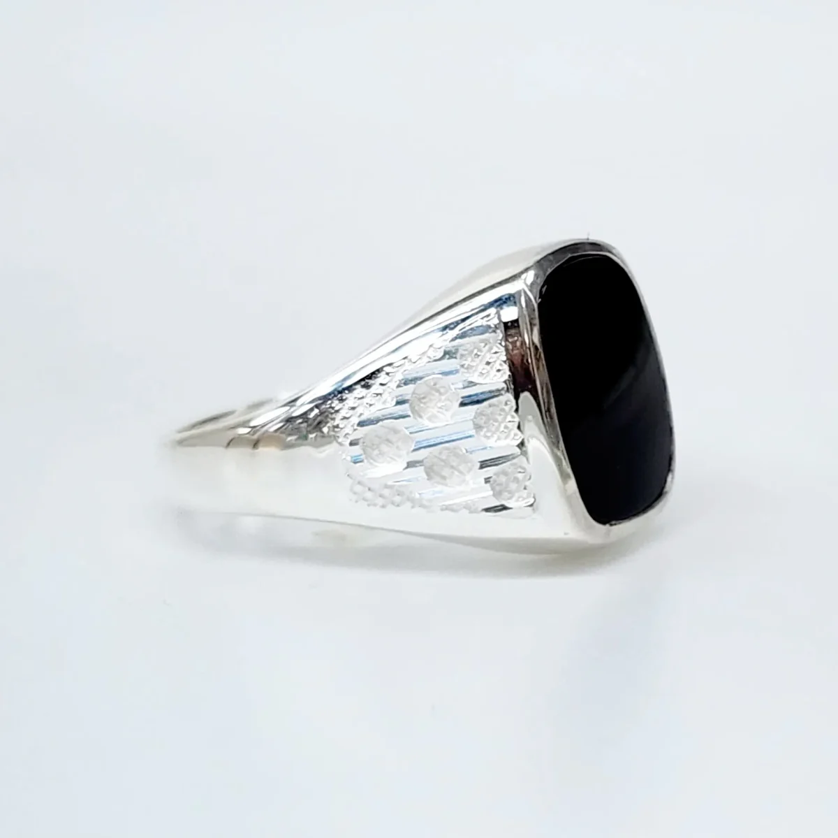 Sterling Silver 14 x 12mm Cushion Black Onyx Signet Ring