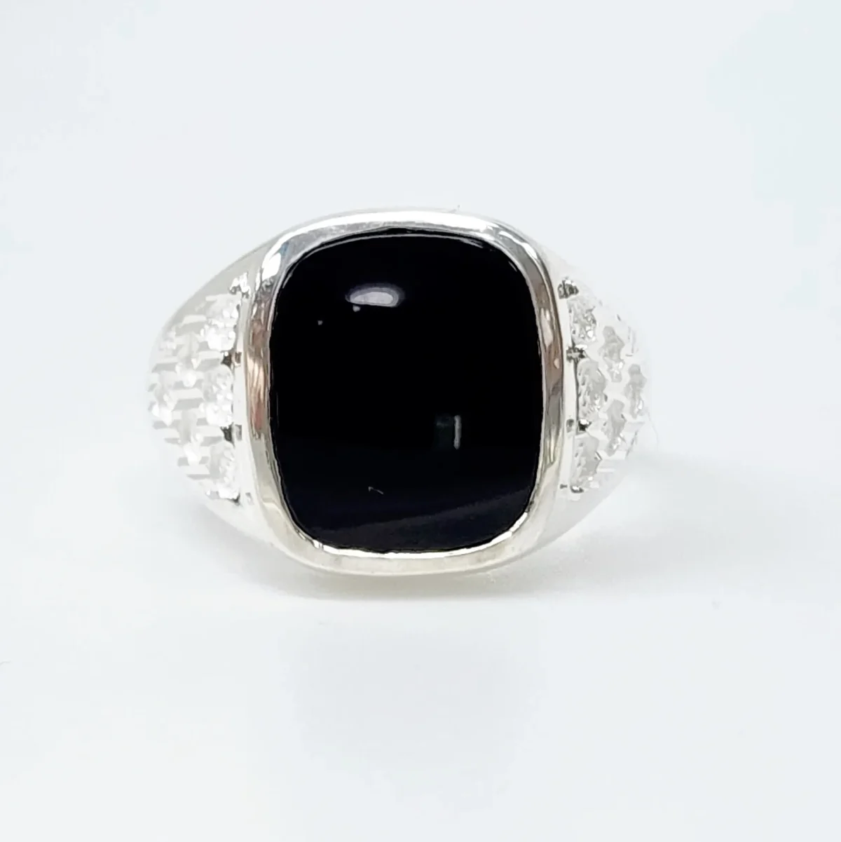 Sterling Silver 14 x 12mm Cushion Black Onyx Signet Ring