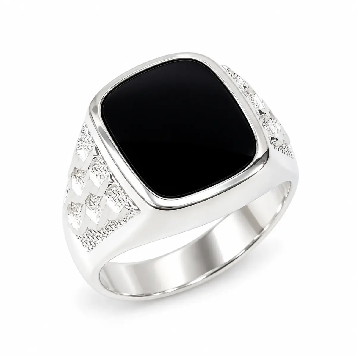 Sterling Silver 14 x 12mm Cushion Black Onyx Signet Ring