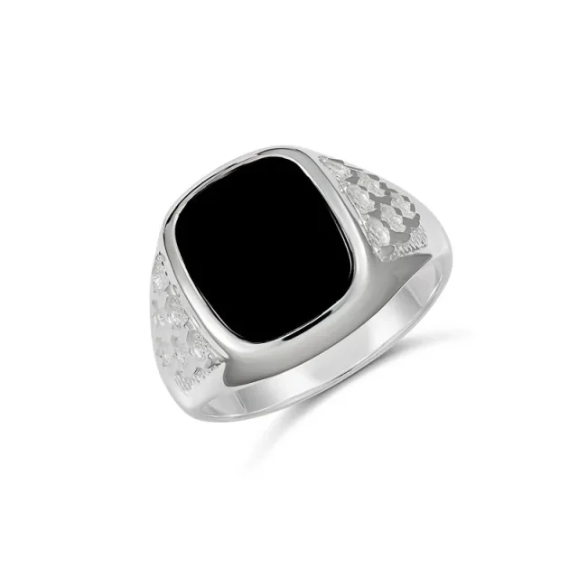 Sterling Silver 14 x 12mm Cushion Black Onyx Signet Ring