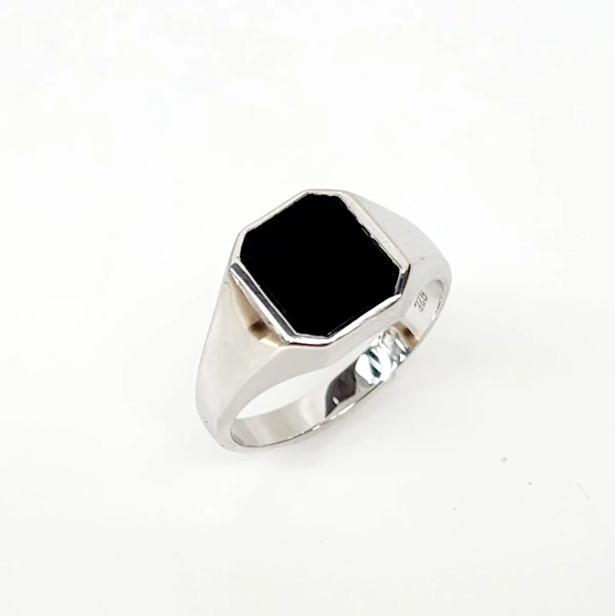 Sterling Silver 14 x 12mm Octagon Black Onyx Signet Ring
