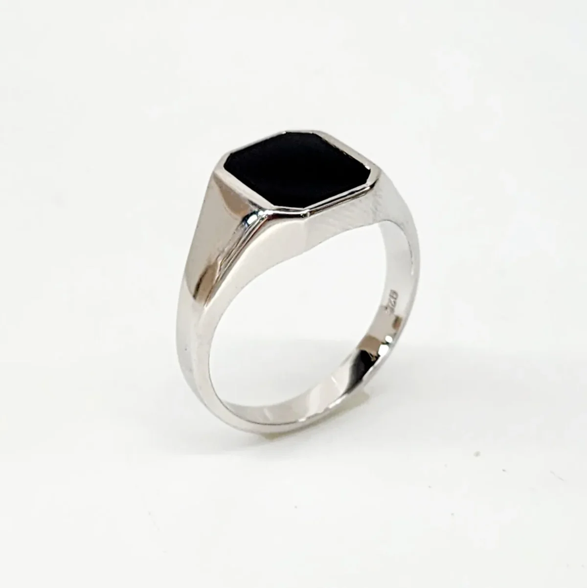 Sterling Silver 14 x 12mm Octagon Black Onyx Signet Ring