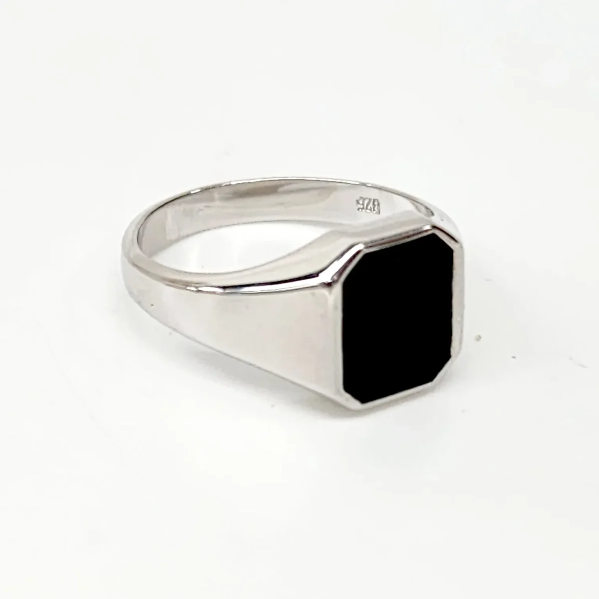 Sterling Silver 14 x 12mm Octagon Black Onyx Signet Ring