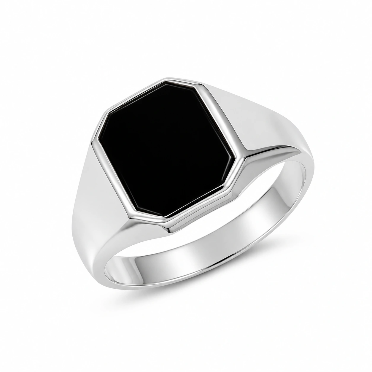 Sterling Silver 14 x 12mm Octagon Black Onyx Signet Ring