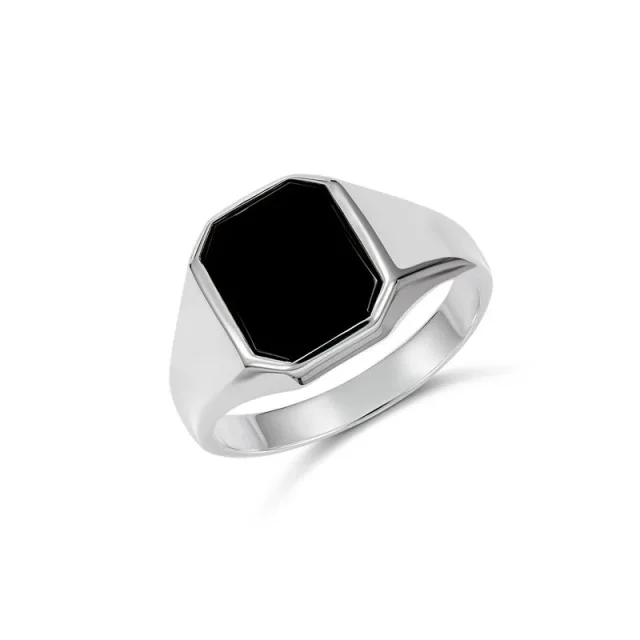 Sterling Silver 14 x 12mm Octagon Black Onyx Signet Ring