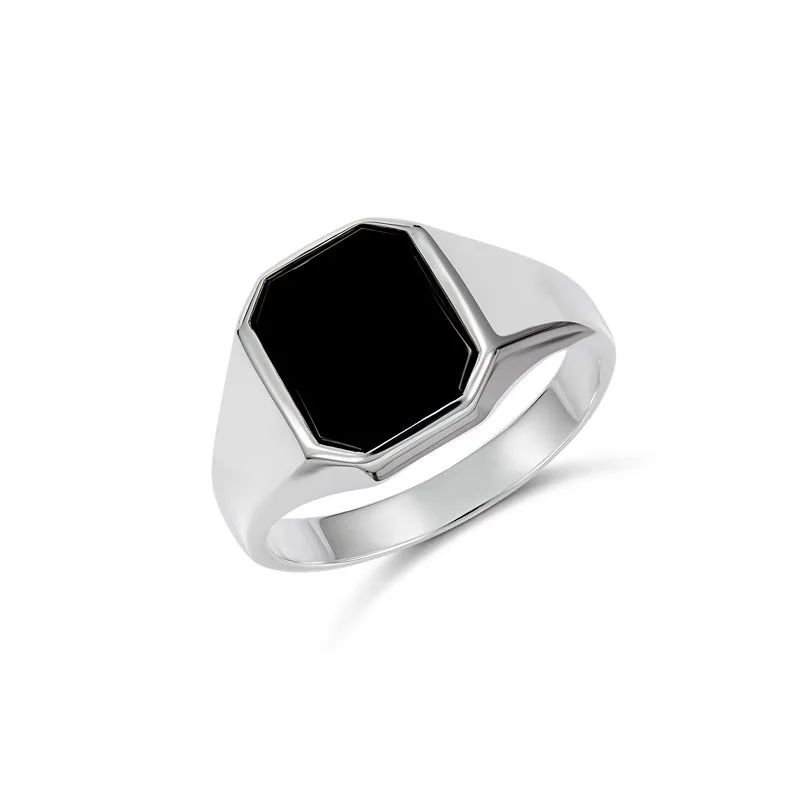 Sterling Silver 14 x 12mm Octagon Black Onyx Signet Ring