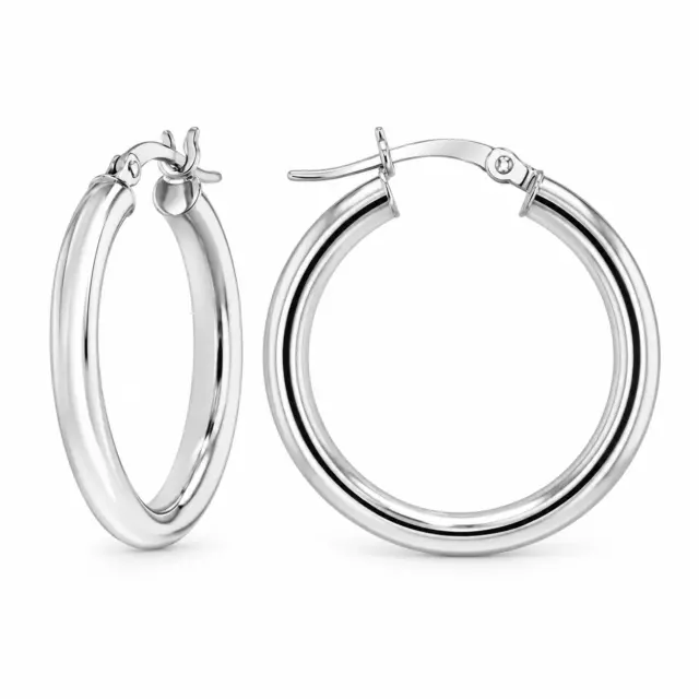 Sterling Silver 15mm x 3mm Polished Round Plain Hoop Earrings