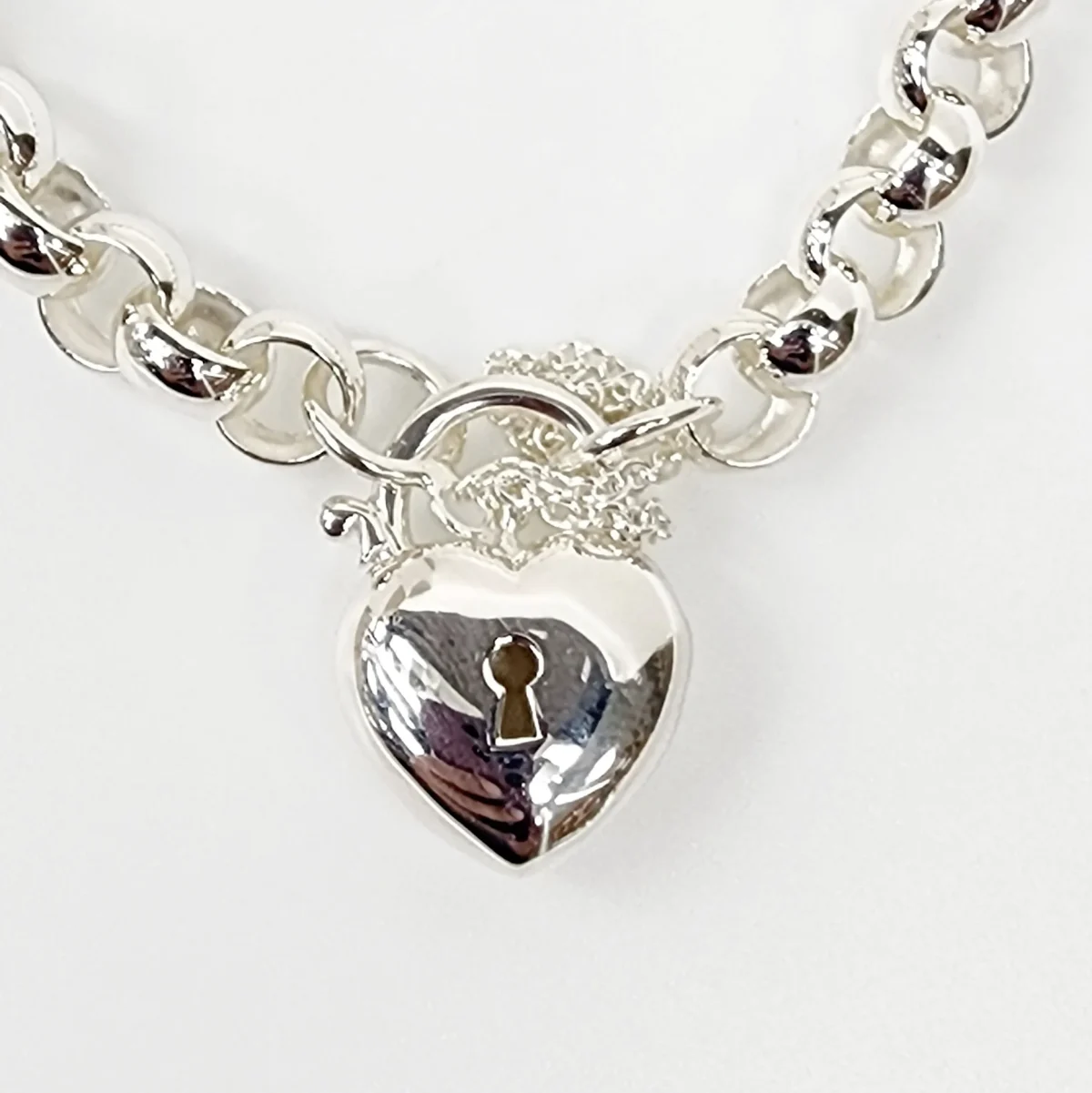 Sterling Silver 23cm Belcher Bracelet With Puff Heart Padlock