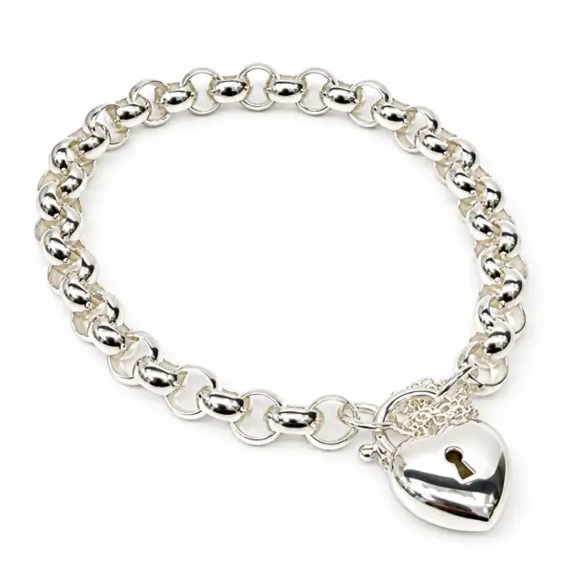 Sterling Silver 19cm Belcher Bracelet With Puff Heart Padlock