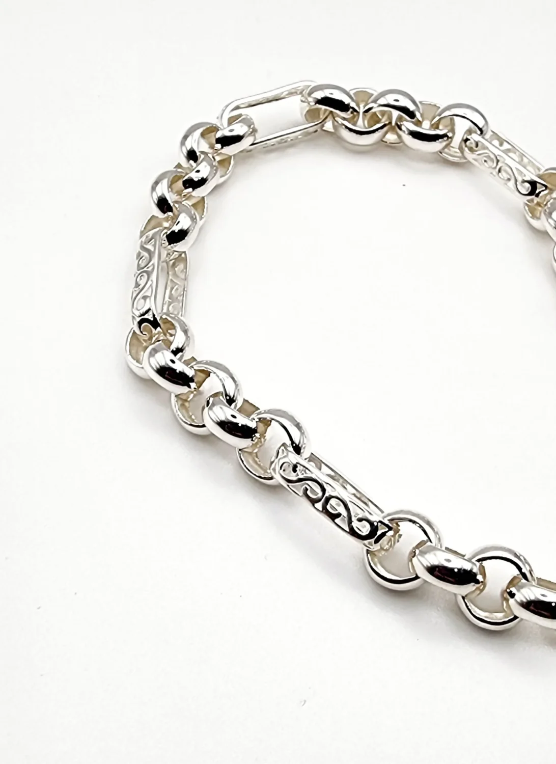 Sterling Silver 23cm Figaro Belcher Bracelet With Puff Heart Padlock