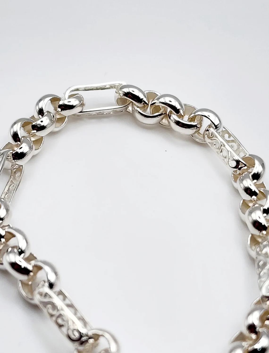 Sterling Silver 23cm Figaro Belcher Bracelet With Puff Heart Padlock