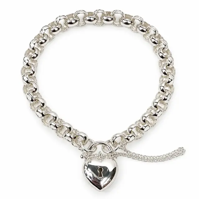 Sterling Silver 19cm Filigree Belcher Bracelet With Puff Heart Padlock - S/S-CYBA56-19CM