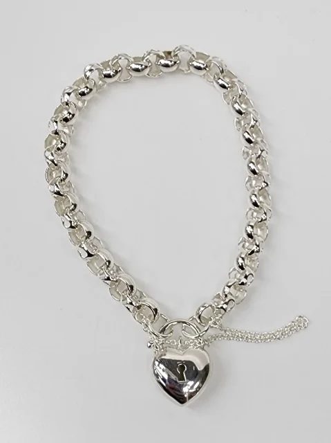 Sterling Silver 19cm Filigree Belcher Bracelet With Puff Heart Padlock - S/S-CYBA56-19CM