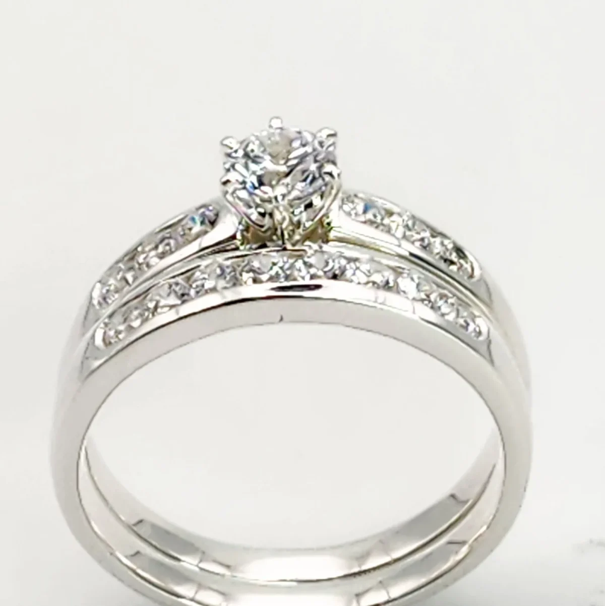 Sterling Silver 2-Piece Bridal Wedding Set with 5mm CZ Centre Stone