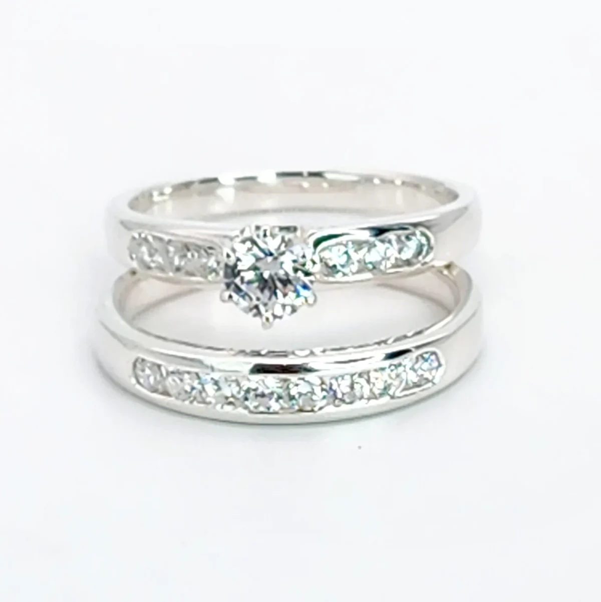 Sterling Silver 2-Piece Bridal Wedding Set with 5mm CZ Centre Stone