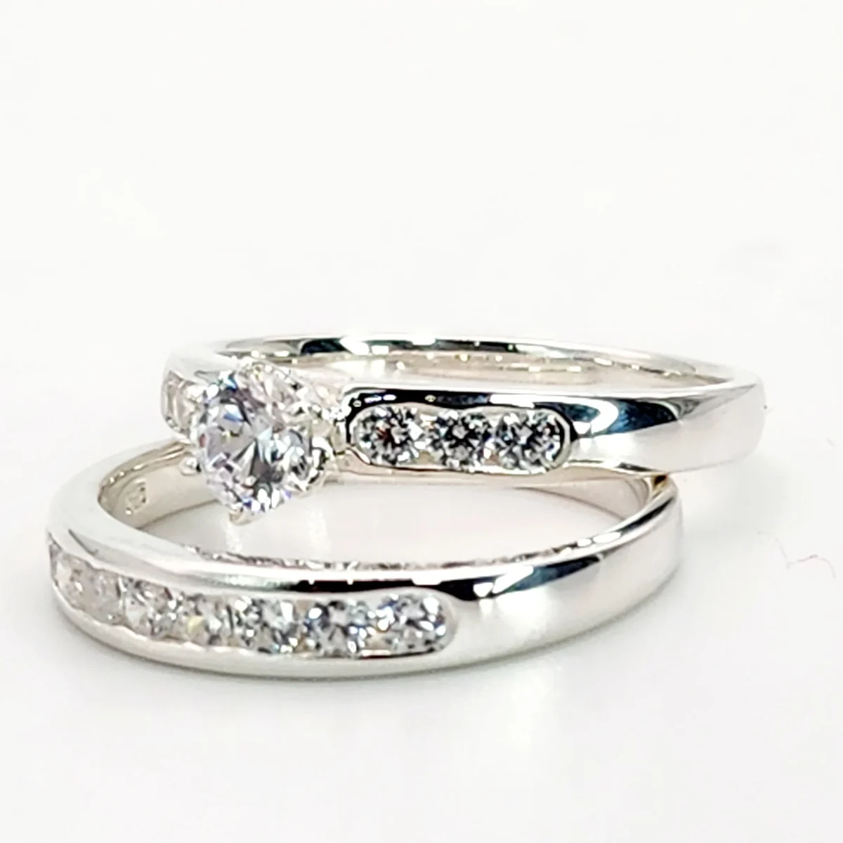 Sterling Silver 2-Piece Bridal Wedding Set with 5mm CZ Centre Stone