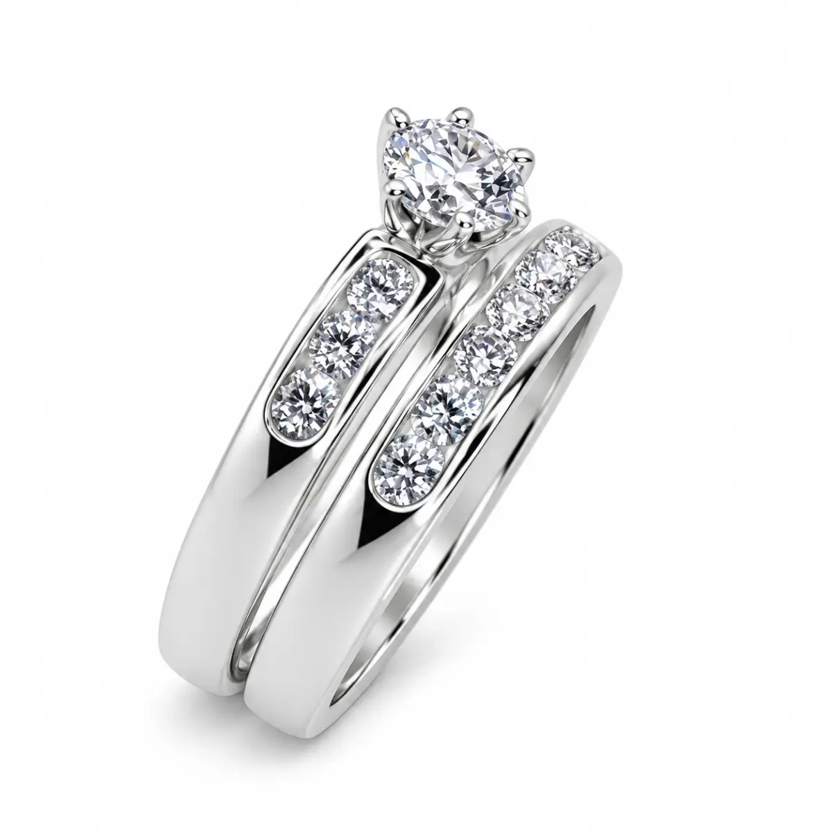 Sterling Silver 2-Piece Bridal Wedding Set with 5mm CZ Centre Stone