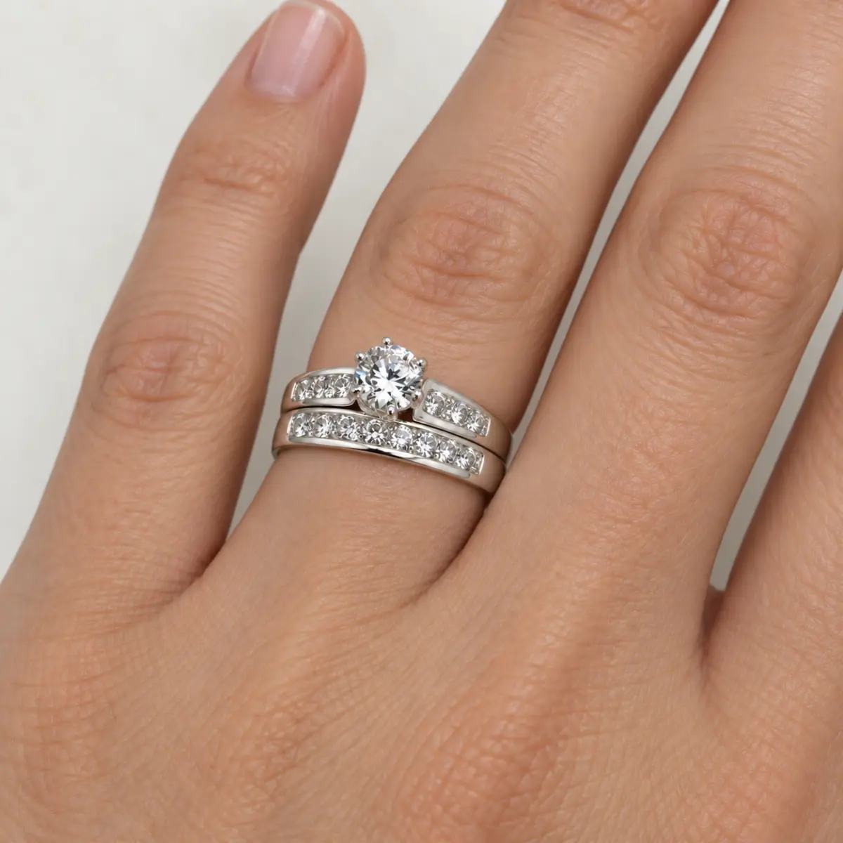 Sterling Silver 2-Piece Bridal Wedding Set with 5mm CZ Centre Stone