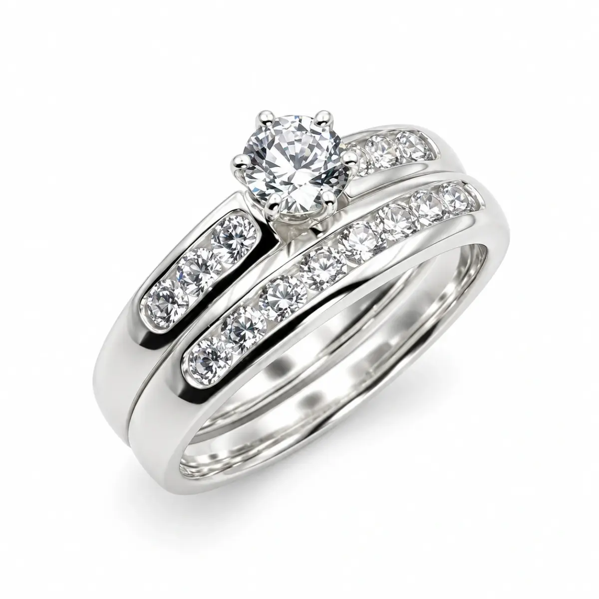Sterling Silver 2-Piece Bridal Wedding Set with 5mm CZ Centre Stone