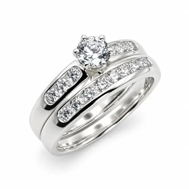 Sterling Silver 2-Piece Bridal Wedding Set with 5mm CZ Centre Stone