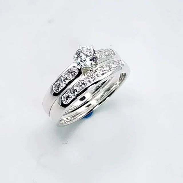 Sterling Silver 2-Piece Bridal Wedding Set with 5mm CZ Centre Stone