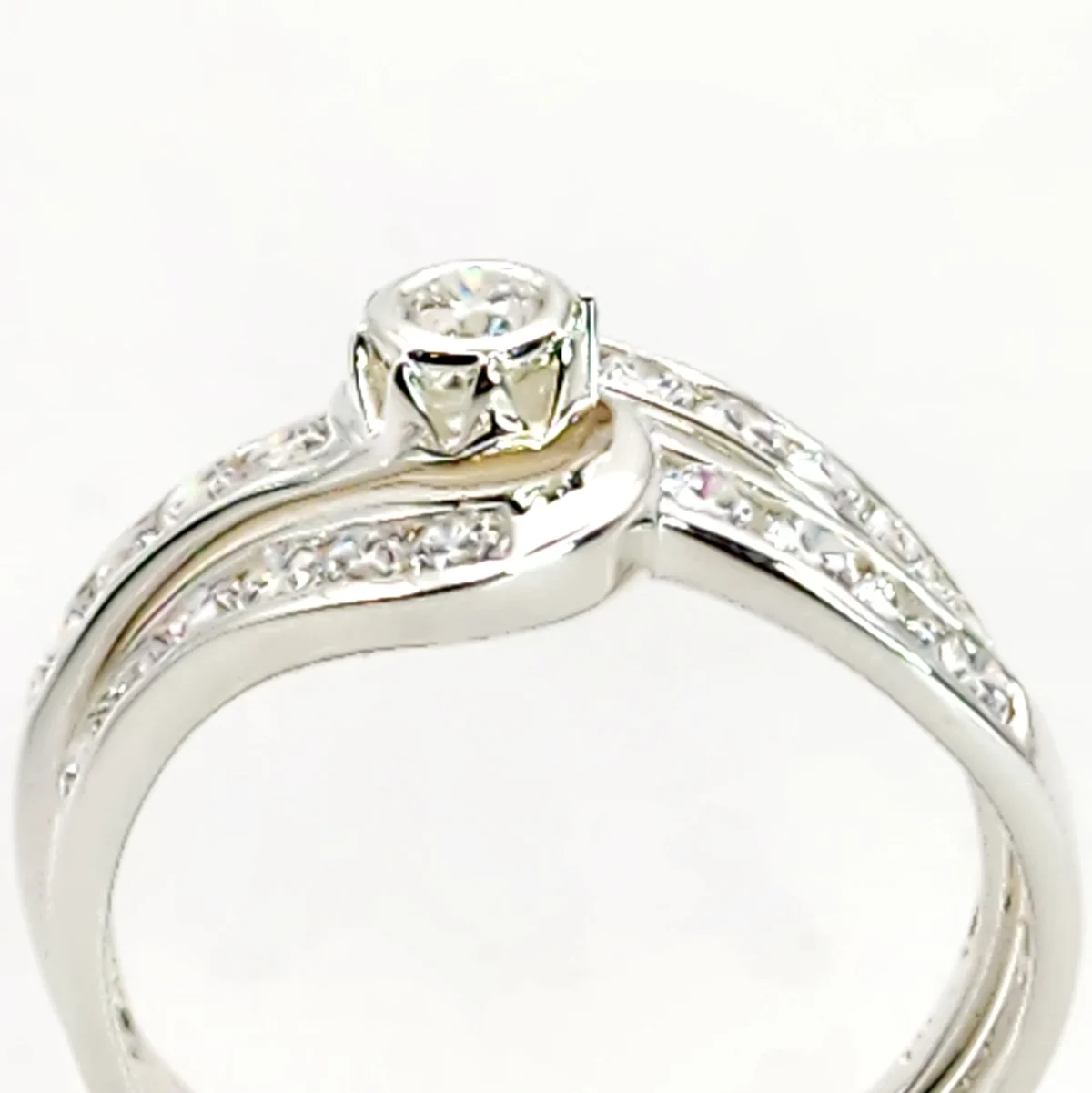Sterling Silver 2 Piece Engagement Wedding Ring Set Channel / Rubover Setting