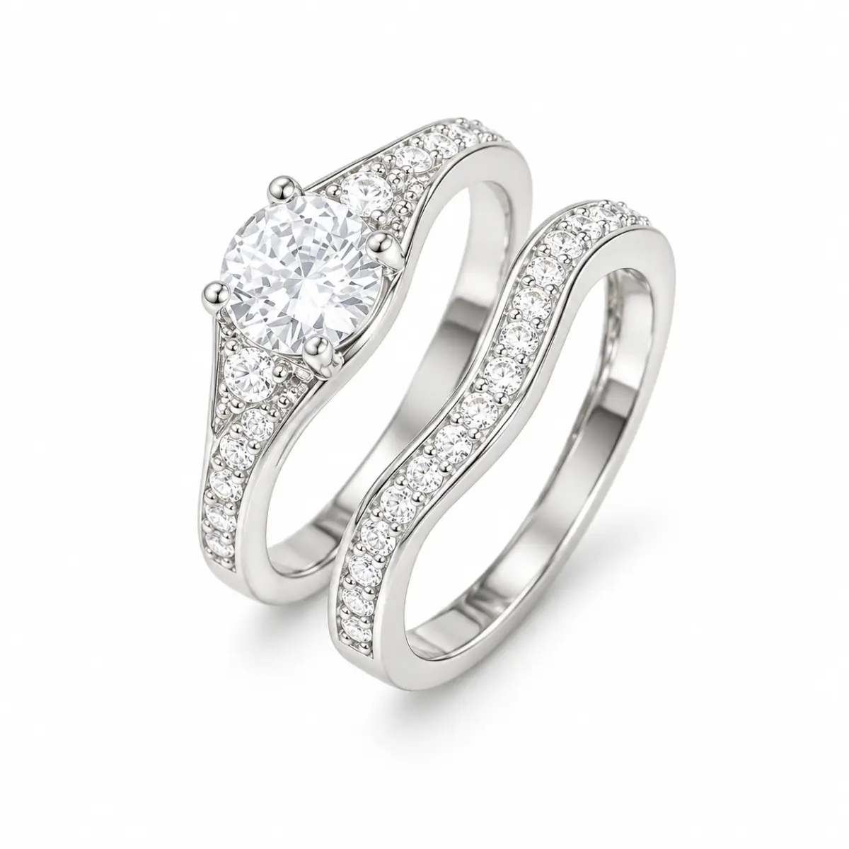 Sterling Silver 2 Piece Wedding Set with Cubic Zirconia Setting