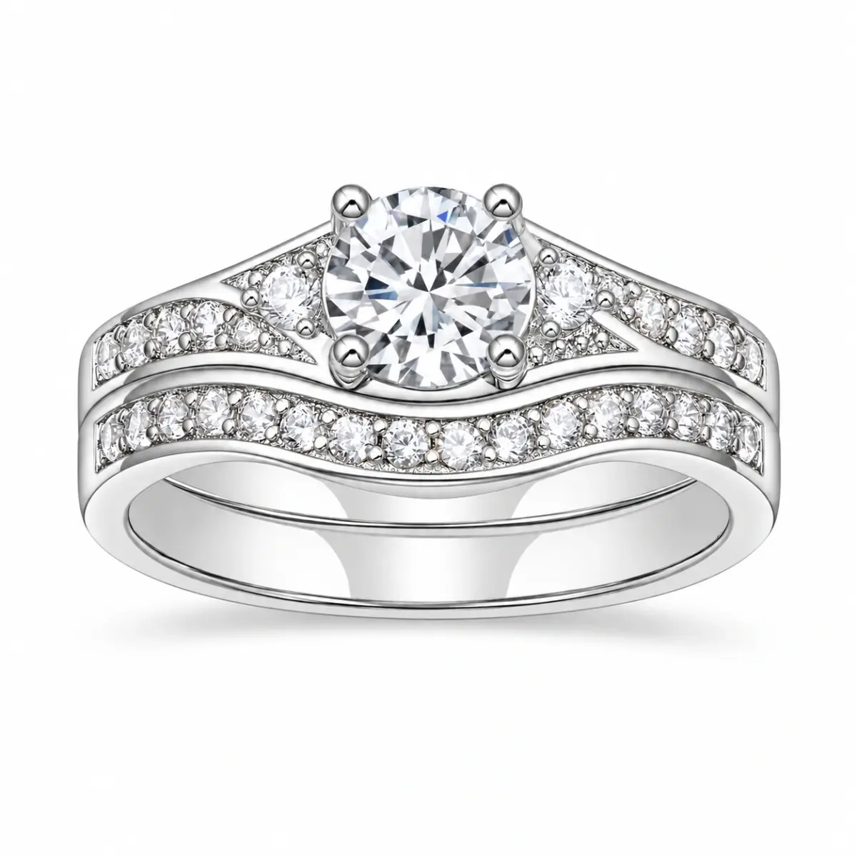 Sterling Silver 2 Piece Wedding Set with Cubic Zirconia Setting