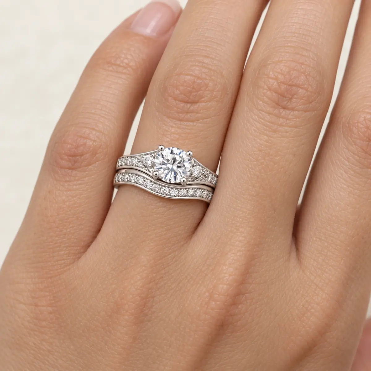 Sterling Silver 2 Piece Wedding Set with Cubic Zirconia Setting