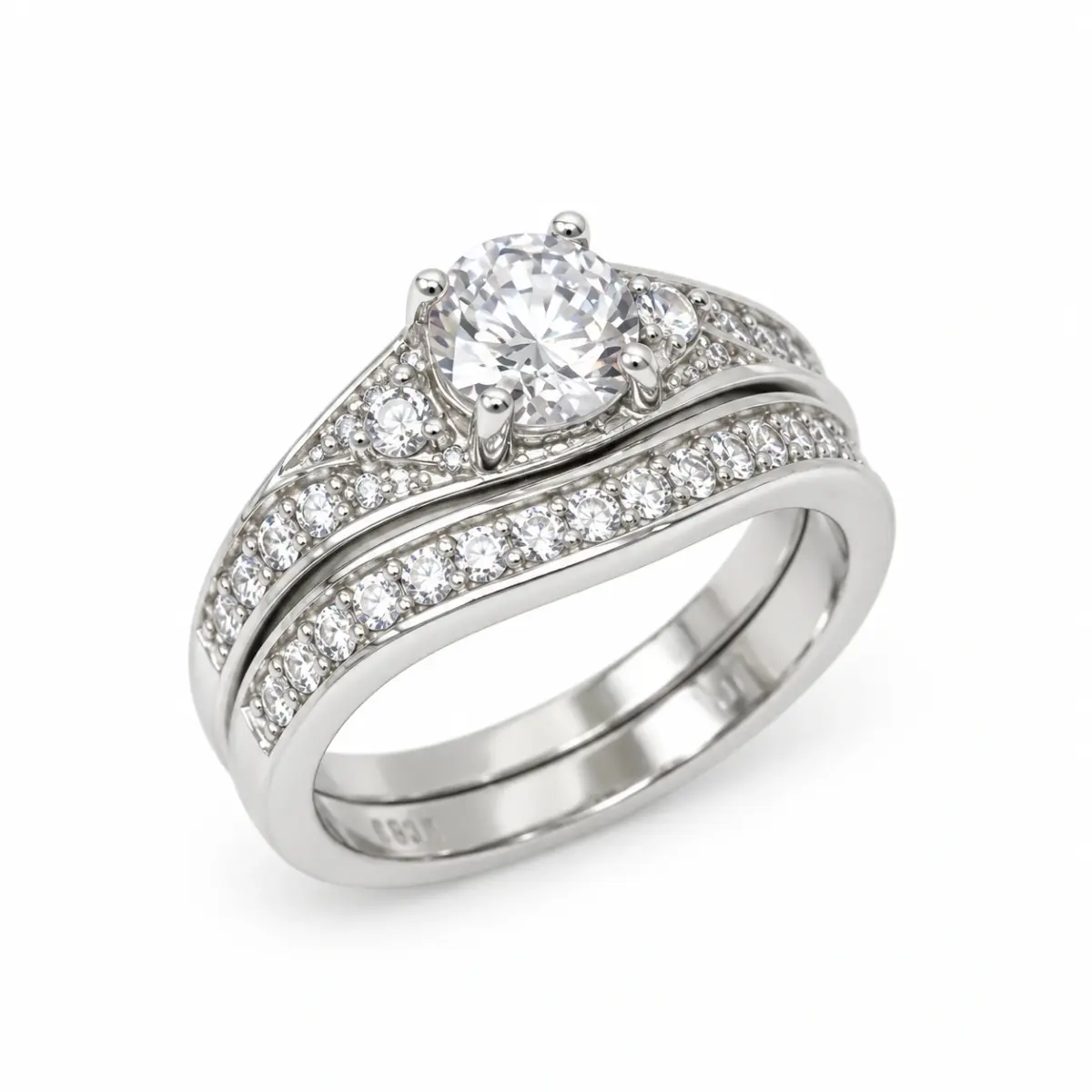 Sterling Silver 2 Piece Wedding Set with Cubic Zirconia Setting