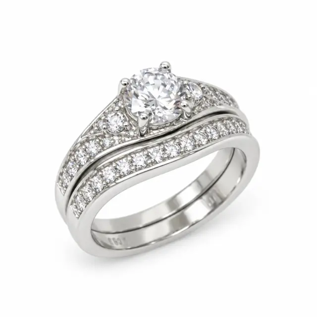 Sterling Silver 2 Piece Wedding Set with Cubic Zirconia Setting