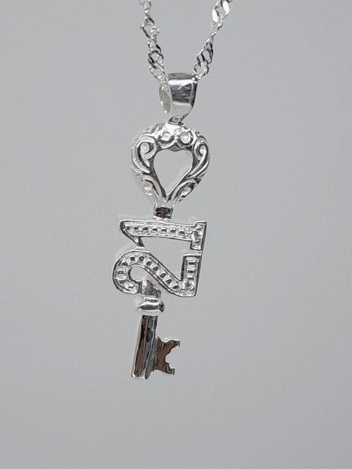Sterling Silver 21st CZ Birthday Key Pendant - D4489