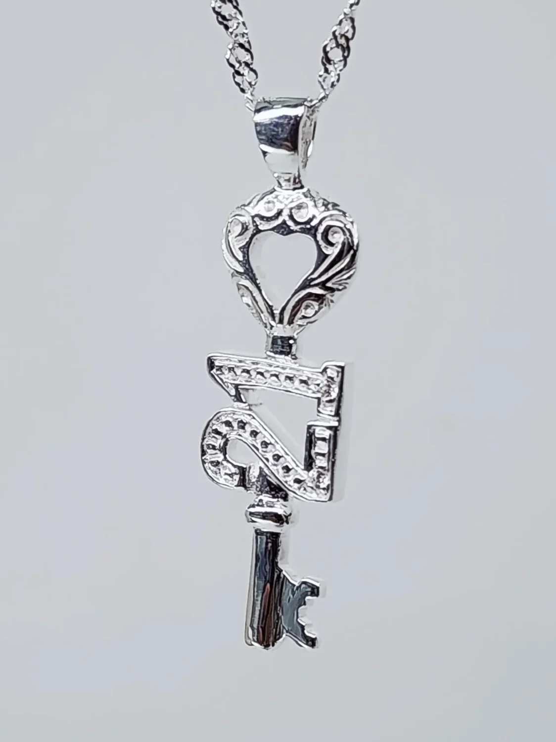 Sterling Silver 21st CZ Birthday Key Pendant - D4489