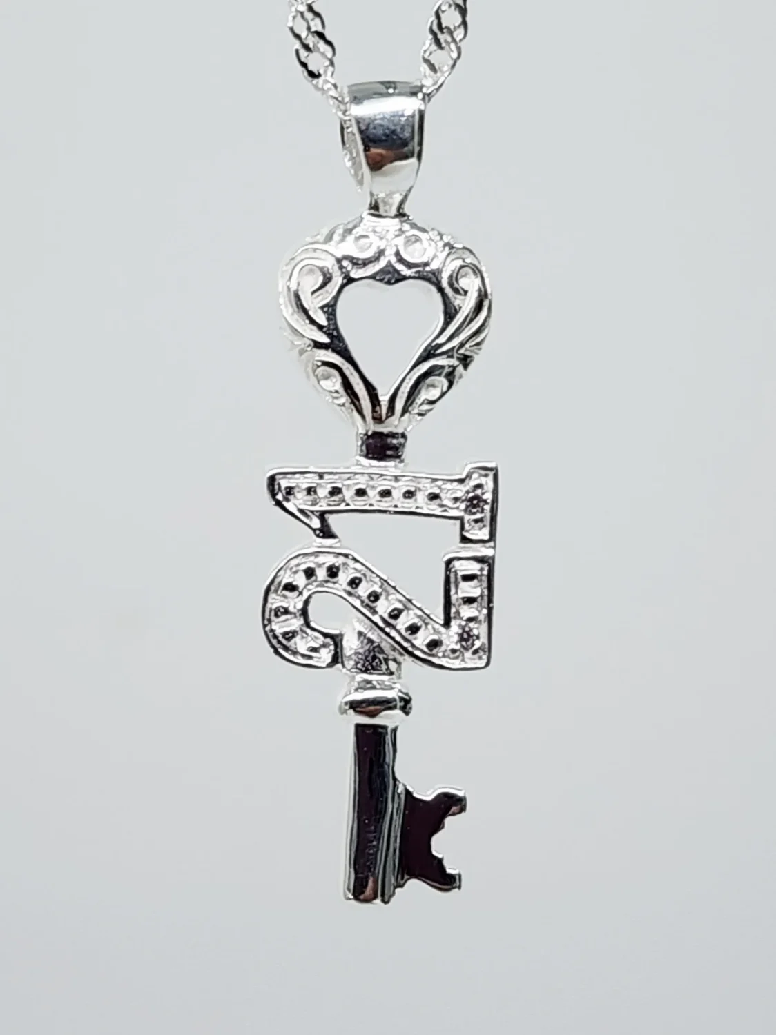 Sterling Silver 21st CZ Birthday Key Pendant - D4489