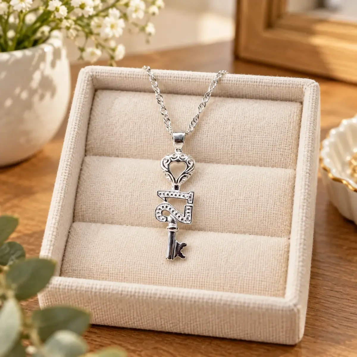 Sterling Silver 21st CZ Birthday Key Pendant - D4489