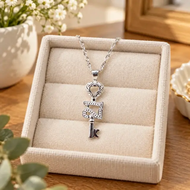 Sterling Silver 21st CZ Birthday Key Pendant - D4489