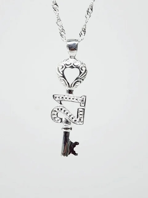 Sterling Silver 21st CZ Birthday Key Pendant - D4489