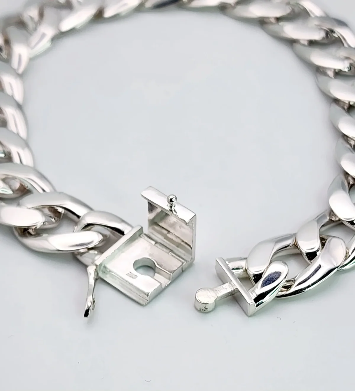 Sterling Silver 22cm Flat Curb Link Bracelet With Double Safety Catch