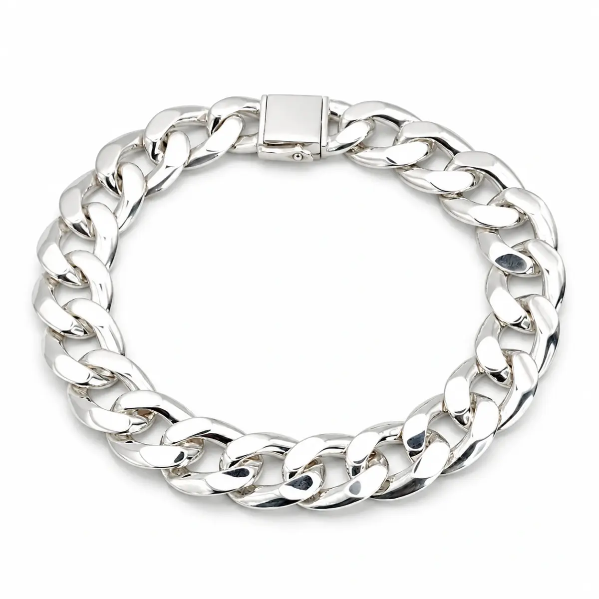 Sterling Silver 22cm Flat Curb Link Bracelet With Double Safety Catch