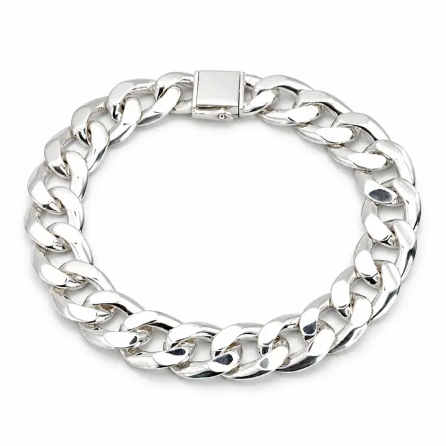 Sterling Silver 22cm Flat Curb Link Bracelet With Double Safety Catch