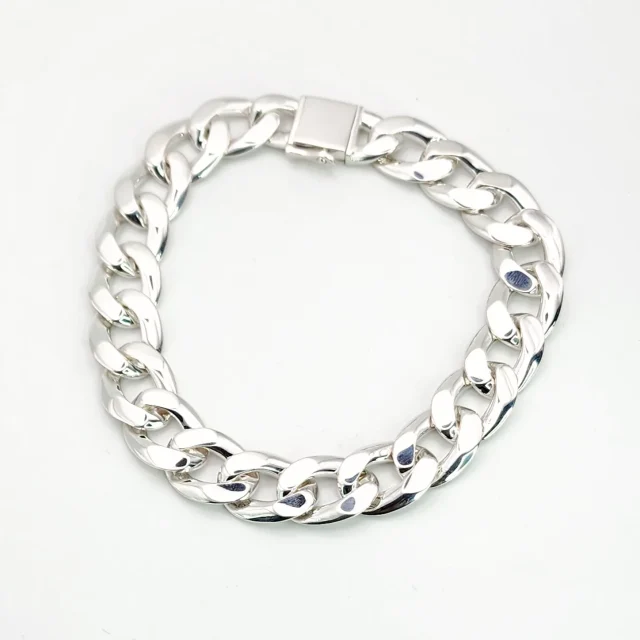 Sterling Silver 22cm Flat Curb Link Bracelet With Double Safety Catch