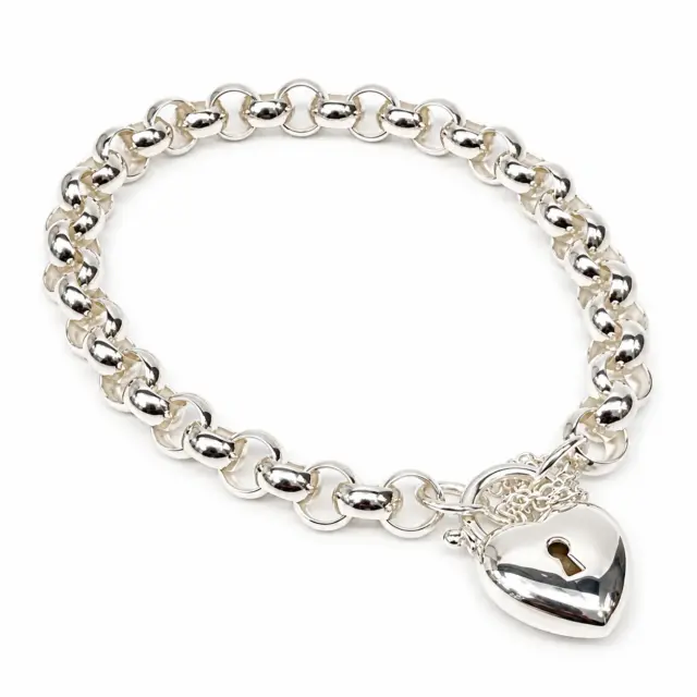 Sterling Silver 23cm Belcher Bracelet With Puff Heart Padlock