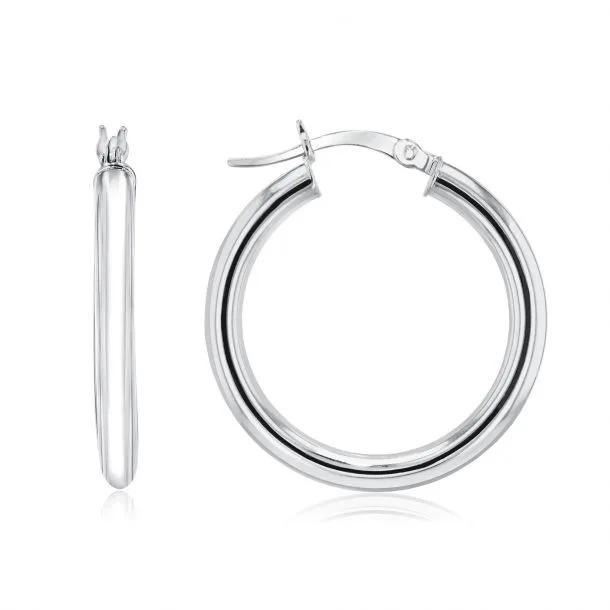 Sterling Silver 25mm x 3mm Polished Round Plain Hoop Earrings