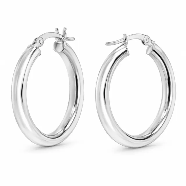 Sterling Silver 25mm x 3mm Polished Round Plain Hoop Earrings