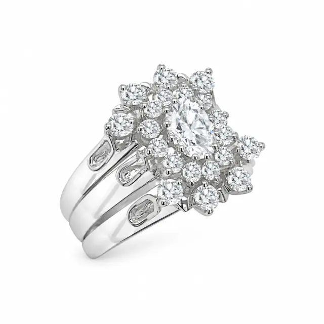 Sterling Silver 3 Piece Cluster Ring Set with Cubic Zirconia Setting - S/S-D2053
